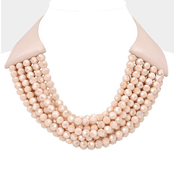 NEW Stunning Faceted Beaded 7-Strand Bib Statement Necklace Ballet Slipper Pink - Picture 2 of 11